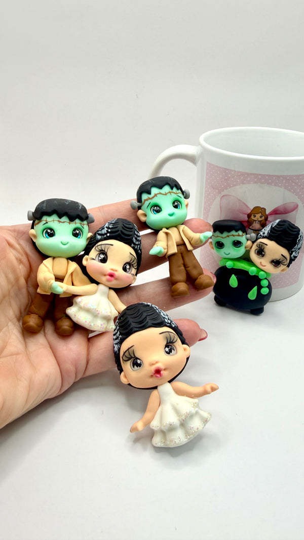 Frankenstein Couple Clay Dolls