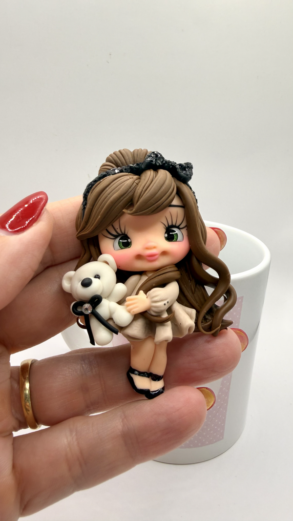 Girl Bear Clay Dolls