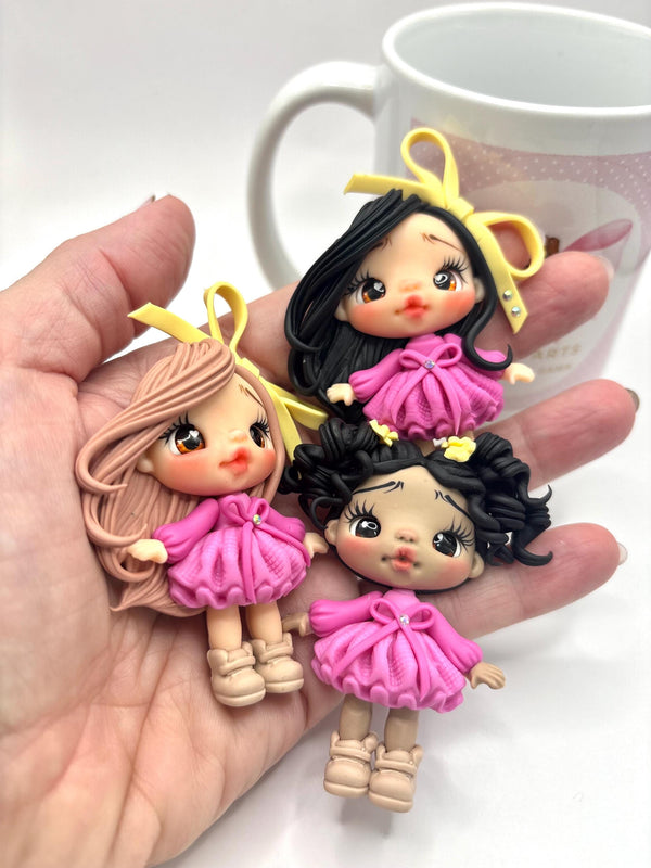 Pink Dress Clay Doll