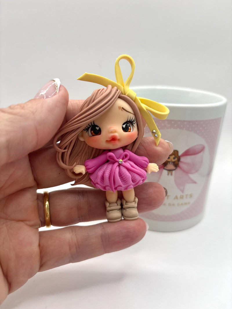 Pink Dress Clay Doll