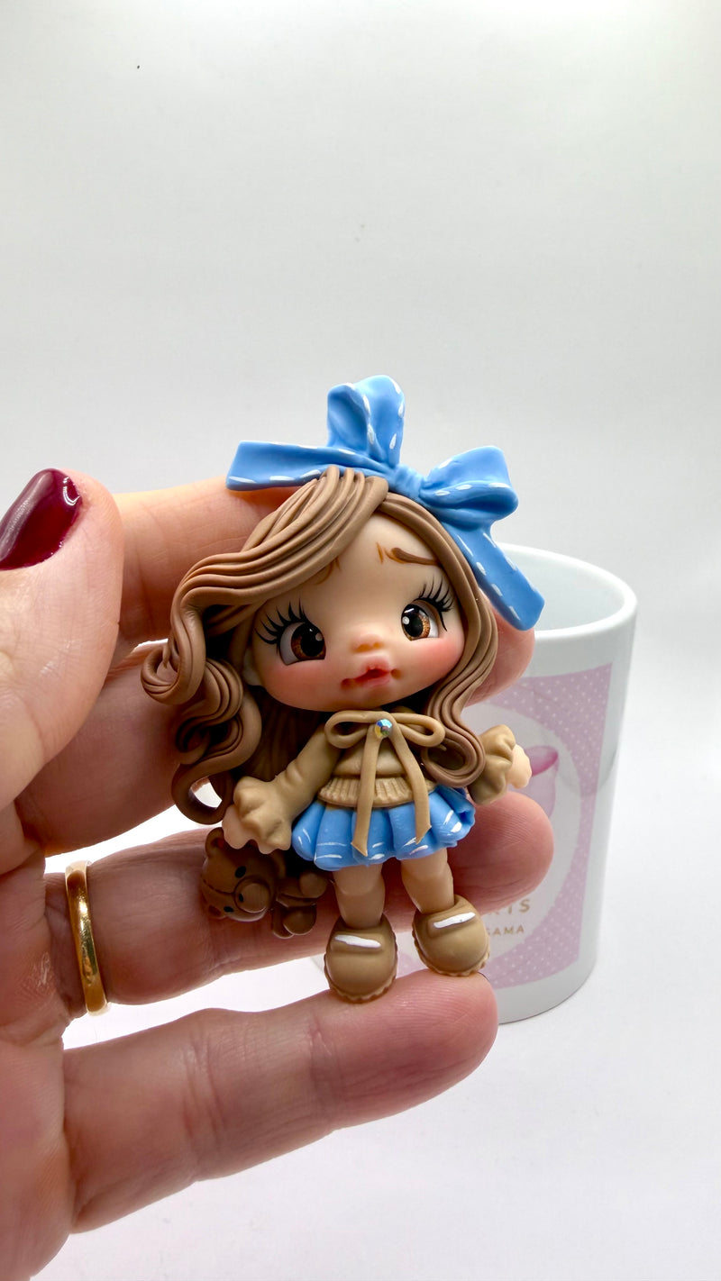 Blue Bow Clay Dolls