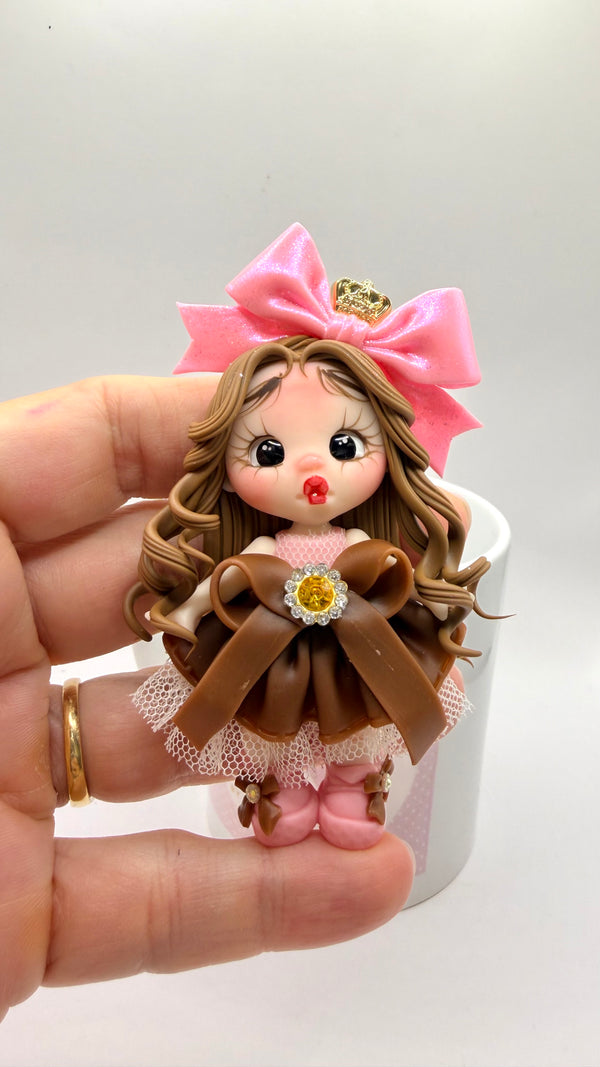 Brown and Pink Dresses Girl Clay Dolls