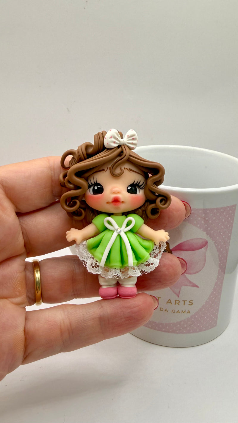 Green Dresses Clay Doll