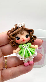 Green Dresses Clay Doll