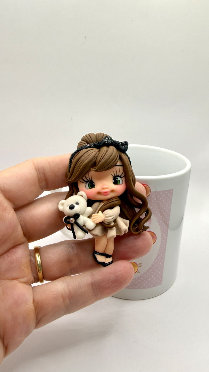 Girl Bear Clay Dolls